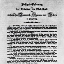 „Polizei-Ordnung für die Arbeiter der Webschule der Mechanischen Baumwoll-Spinnerei und Weberei in Augsburg“ (1838/39)