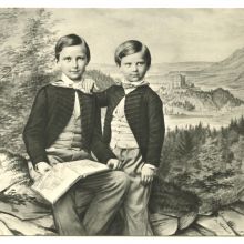 Postkarte mit einem Aquarell von Kronprinz Ludwig und Prinz Otto im Kindesalter 