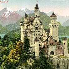 Postkarte mit einem Luftbild von Schloss Neuschwanstein (um 1915)