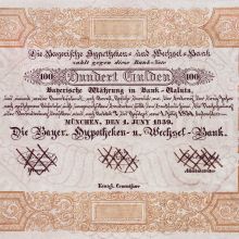 Banknote der Bayerischen Hypotheken- und Wechselbank: einhundert Gulden (1839)