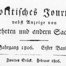 „Ueber den Aufenthalt des Kaisers Napoleon in München. Merkwürdigkeiten von dem Französischen und Baierschen Hofe.“ (1806), Seite 1