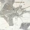 Karte: Schloss Nymphenburg und Umgebung, mit Einzeichnung der Versuchsstrecke Joseph von Baaders für eine Eisenbahn (1826)